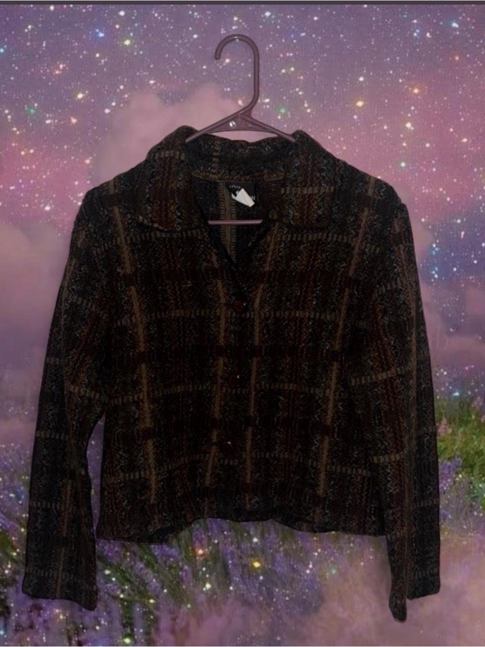 Vintage Button up plaid Jacket - Dark Brown/Black size large